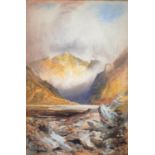EDWARD MATTHEWS, TOP OF BEN CRUACHAN, LOCH AWE, SIGNED AND DATED 1887, WATERCOLOUR, 41 X 28CM
