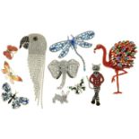 TEN BUTLER AND WILSON BIRDS, BEASTS AND BUTTERFLIES BROOCHES