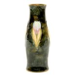 AN ART NOUVEAU DOULTON WARE VASE, DECORATED IN RELIEF WITH CROCUSES, 20.5CM H, IMPRESSED MARK,
