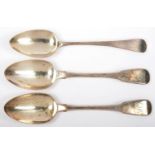 A PAIR OF GEORGE III SILVER TABLESPOONS, BY ELEY, FEARN AND CHAWNER, LONDON 1809 AND A GEORGE III