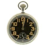 A BRITISH MILITARY WALTHAM NICKEL PLATED KEYLESS LEVER WATCH, ROYAL NAVY ISSUE, NUMBERED 0552/520-