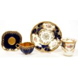 A COALPORT BLUE BAT WING PATTERN COFFEE CUP AND SAUCER, A COALPORT MINIATURE COBALT AND GILT