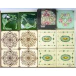 TWO SETS OF EIGHT LATE VICTORIAN 6" WALL TILES, ONE PRINTED IN SEPIA, THE OTHER MOULDED IN LIGHT