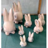 EIGHT DENBY PASTEL DANESBY WARE MODELS OF THE RABBITS MARMADUKE AND COTTONTAIL, 8.5 - 20.5CM H,