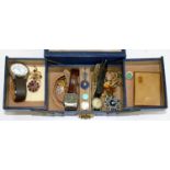 MISCELLANEOUS COSTUME JEWELLERY, ETC IN A LEATHER BOX