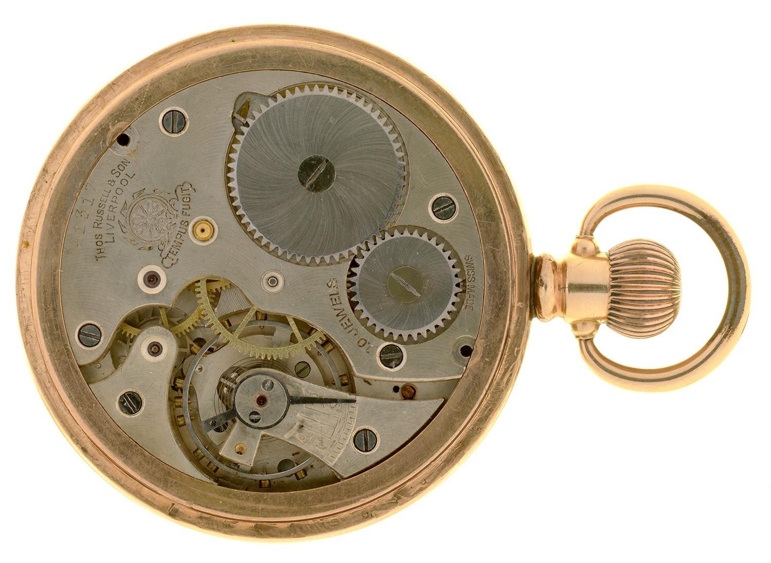 A THOMAS RUSSELL AND SONS GOLD PLATED KEYLESS LEVER WATCH AND A WALTHAM GOLD PLATED HUNTING CASED - Image 3 of 3