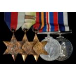 WORLD WAR II GROUP OF FIVE, 1939-1945 STAR, ATLANTIC STAR, FRANCE AND GERMANY CLASP, BURMA STAR, WAR