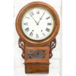 A VICTORIAN WALNUT DROP CASED WALL CLOCK, WITH PAINTED DIAL, EARLY 20TH C, 70CM H