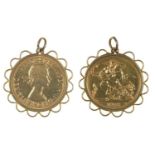 GOLD COIN. SOVEREIGN, 1968, IN GOLD PENDANT MOUNT, 9G