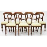 A SET OF FOUR VICTORIAN MAHOGANY BALLOON BACK DINING CHAIRS AND A SET OF THREE VICTORIAN ROSEWOOD