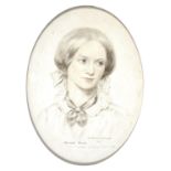 GERTRUDE WADDINGHAM AFTER GEORGE RICHMOND, PORTRAIT OF CHARLOTTE BRONTE, PENCIL AND CHALK, OVAL,