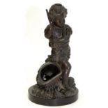 A FIN DE SIECLE BRONZED SPELTER STATUETTE OF A FISHERBOY, ON SLATE BASE, 20CM H, C1900