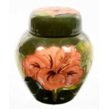 A MOORCROFT HIBISCUS GINGER JAR AND COVER, 10.5CM H, IMPRESSED MARKS
