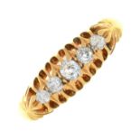 A FIVE STONE OLD CUT DIAMOND RING IN 18CT GOLD, BIRMINGHAM 1914, 3.5G, SIZE M