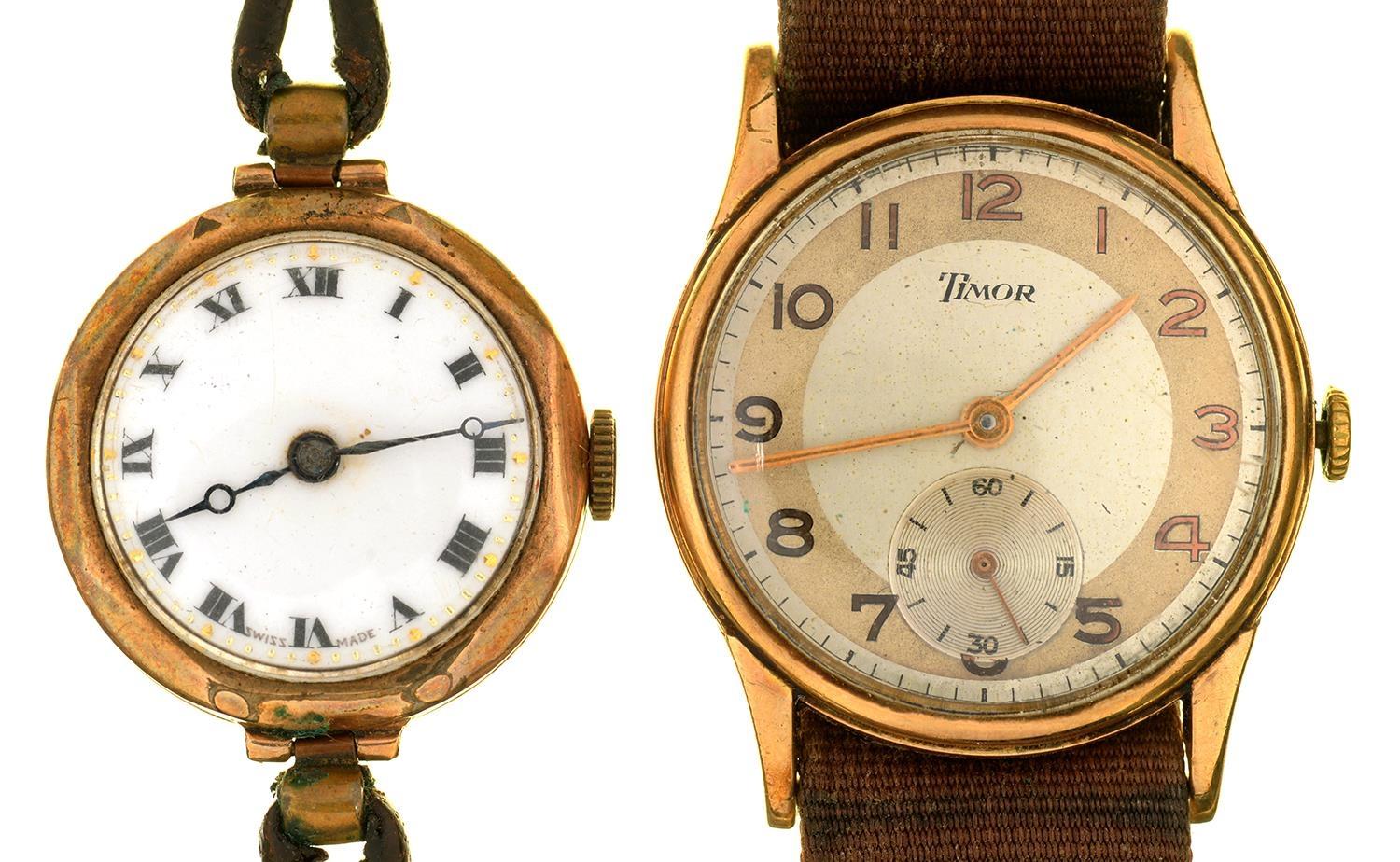 A 9CT GOLD LADY'S WRISTWATCH AND A TIMOR GOLD GENTLEMAN'S WRISTWATCH