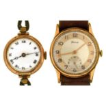 A 9CT GOLD LADY'S WRISTWATCH AND A TIMOR GOLD GENTLEMAN'S WRISTWATCH