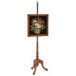 A MAHOGANY POLE SCREEN WITH WOOLWORK BANNER, EARLY 20TH C, 155CM H