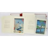 A JAPANESE PORTFOLIO OF REPRODUCTIONS OF WOODBLOCK PRINTS, SCARLET CLOTH COVERED BOARDS, 41.5 X 28CM