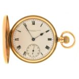 A SCHIERWATER AND LLOYD 9CT GOLD HUNTING CASED KEYLESS LEVER WATCH, BIRMINGHAM 1917, 90G