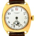 A WALTHAM 9CT GOLD CUSHION SHAPED GENTLEMAN'S WRISTWATCH, CHESTER 1936