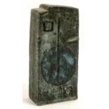 A TROIKA TEXTURED RECTANGULAR VASE, 18.5CM H, PAINTED TROIKA ST IVES AND DECORATOR'S MONOGRAM OF