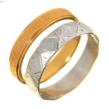 AN 18CT GOLD WEDDING RING, 3G, SIZE N AND A PLATINUM WEDDING RING, DAMAGED, 3.5G, SIZE O