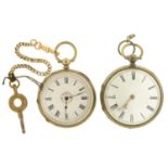 TWO SILVER LEVER WATCHES, ONE LONDON 1863, THE OTHER CONTINENTAL, MARKED FINE SILVER, ON GOLD CHAIN,