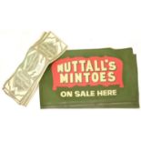 VINTAGE ADVERTISING. NUTTALL'S MINTOES RUBBER MATS (3), 91CM W, SHARPS BRANDY SNAPS BANNERS, ETC