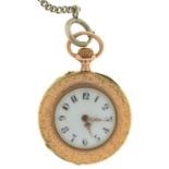 A SWISS 14CT GOLD HALF HUNTING CASED KEYLESS LEVER LADY'S WATCH, MARKED 585, SWISS CONTROL MARKS, IN