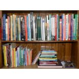 TWO SHELVES OF BOOKS, TRAINS AND TRANSPORT