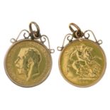 GOLD COIN. HALF SOVEREIGN, 1913, IN GOLD PENDANT MOUNT, 5G