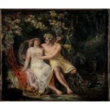 FOLLOWER OF RICHARD WESTALL, LOVERS IN A WOOD, OIL ON CANVAS, 30 X 35CM, UNFRAMED