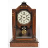 A 19TH C GRAINED ROSEWOOD SHELF CLOCK, THE DIAL WITH ST TRADEMARK AND PAT JULY 30TH 1878, 50CM H,