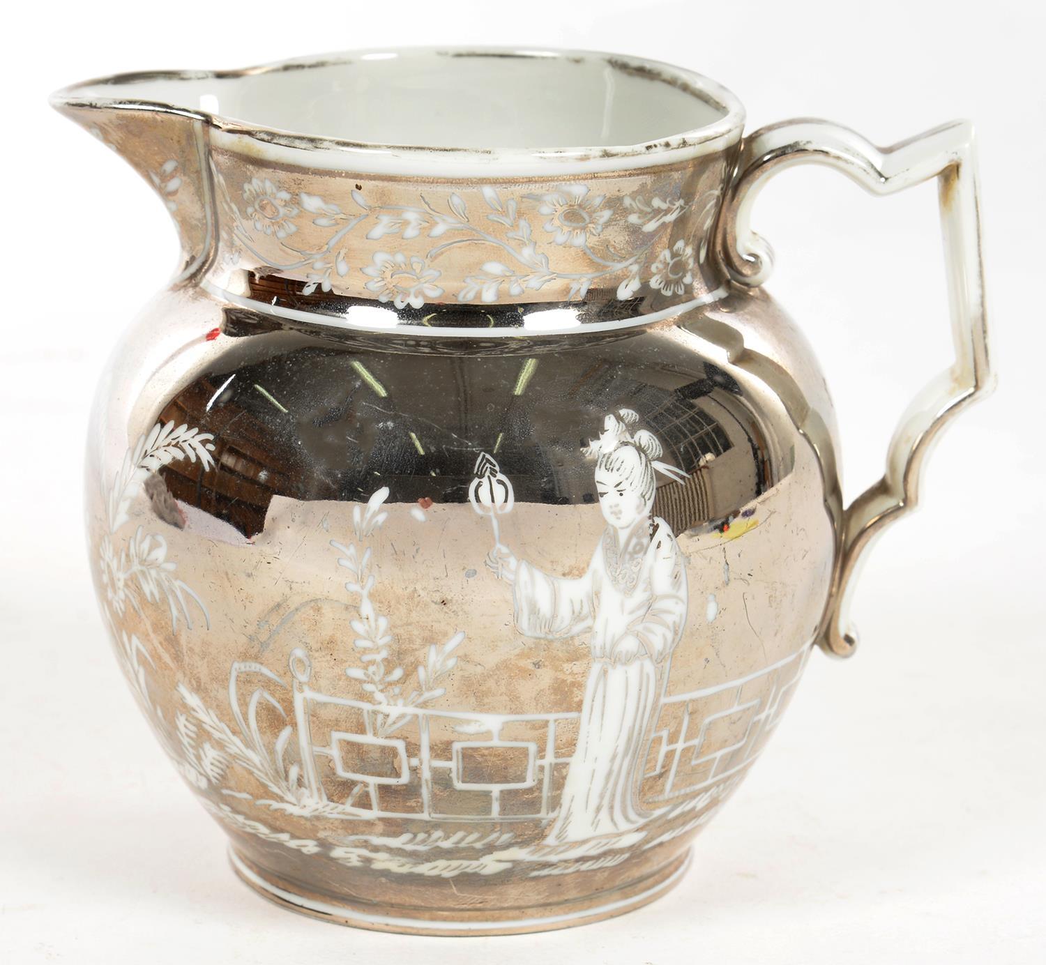 A STAFFORDSHIRE SILVER RESIST DECORATED JUG, 13CM H, 19TH C - Image 2 of 2