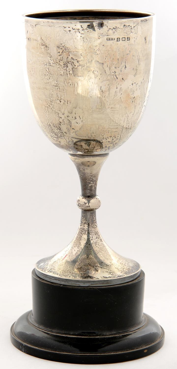 A GEORGE V SILVER CUP, 24 CM H INC STAND, BY WILLIAM HAIR HAESLER, BIRMINGHAM 1933, 6OZS EXCLUDING