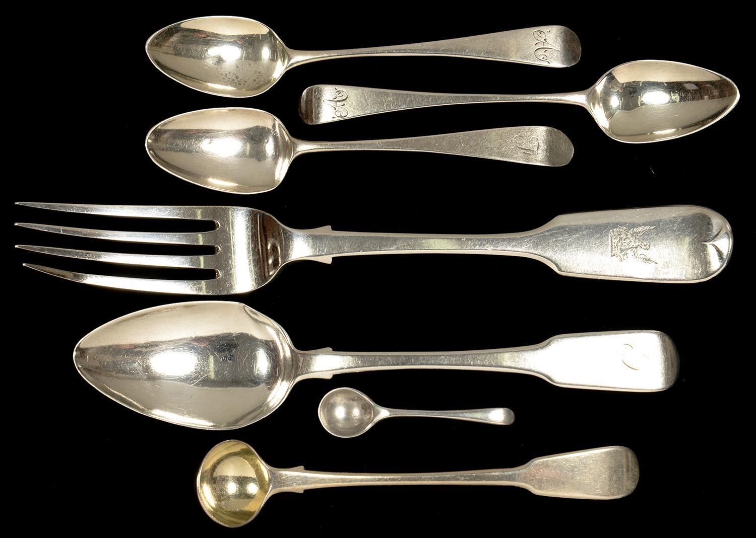 MISCELLANEOUS SILVER FLATWARE, GEORGE III AND LATER, 5OZS 16DWTS (7)