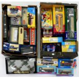 A COLLECTION OF CORGI DIE-CAST VEHICLES, INCLUDING BUSES, AIRCRAFT, TRACTION ENGINE, LORRIES AND