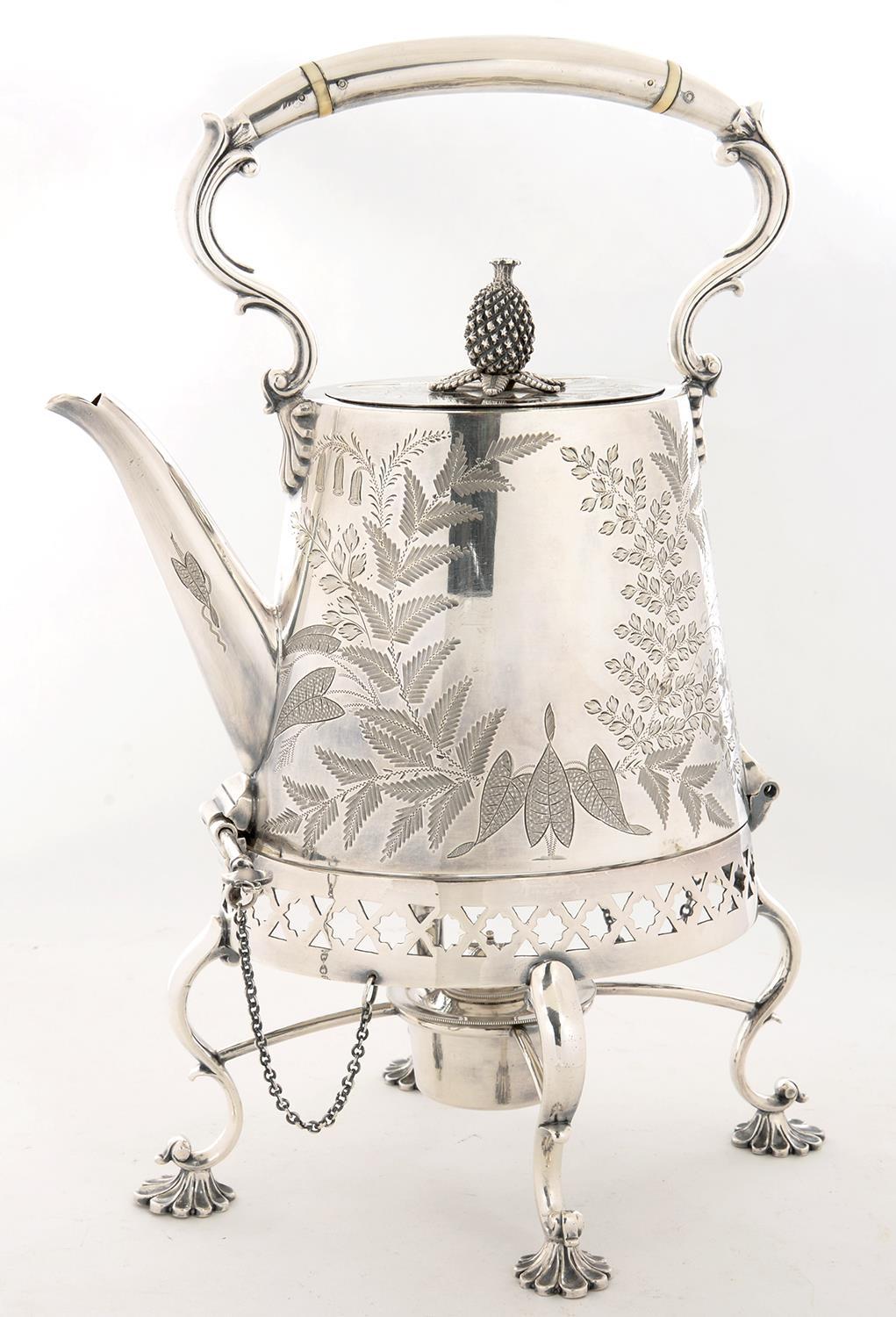 A FINE VICTORIAN CAN SHAPED EPNS SPIRIT KETTLE, 32 CM H, BY MAPPIN & WEBB, EARLY 20TH C