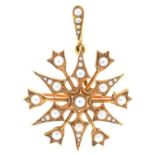A VICTORIAN SPLIT PEARL SET STAR SHAPED BROOCH PENDANT IN GOLD MARKED 15CT, 4.5G