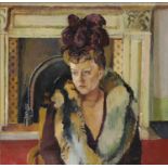DAVID ROLT (1915-1985) PORTRAIT OF IRENE HANDL (1901-1987)   seated half length before a