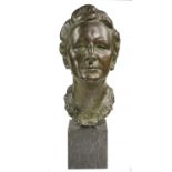 GUALBERTO ROCCHI (1914-2018) PORTRAIT HEAD OF A LADY bronze, green patina, signed and dated in the