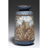 A CALVERT AND LOVATT LANGLEY ART POTTERY VASE, C1890 covered in blue slip and decorated by George