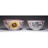 A SUNDERLAND LUSTRE PUNCH BOWL, C1830 painted in lustre and bright enamels with stylised flowers and