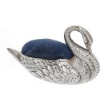 AN EDWARD VII SILVER SWAN NOVELTY PIN CUSHION  7.2cm l, by Adie & Lovekin Ltd, Birmingham 1908