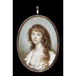 DIANA HILL, NEE DIETZ (C1760-1844) PORTRAIT MINIATURE OFGRAHAM with long light brown hair, in lace