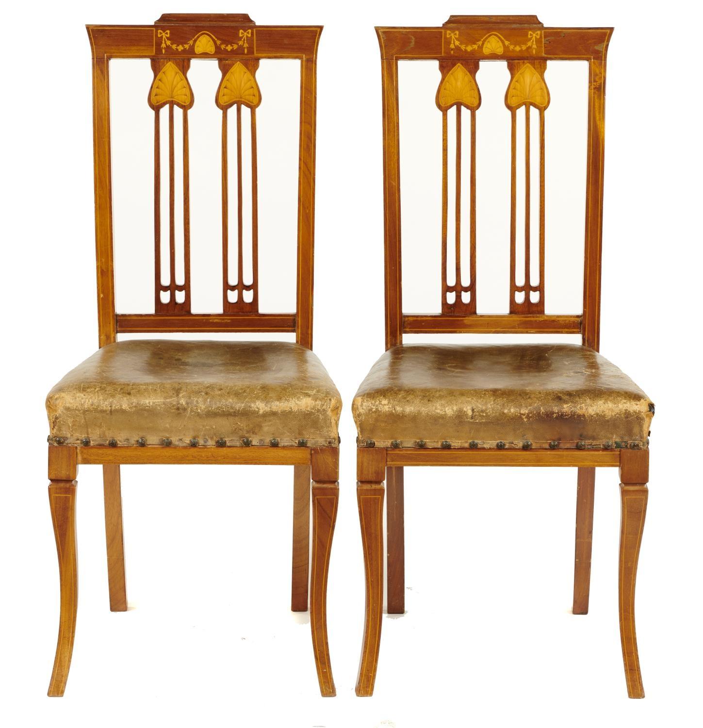 A PAIR OF EDWARD VII AFRICAN WALNUT  AND INLAID CHAIRS, C1900  with double palmette headed splat and