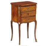 A FRENCH KINGWOOD AND TULIPWOOD BEDSIDE CHEST, LATE 19TH C  in Louis XV style with metal mounts