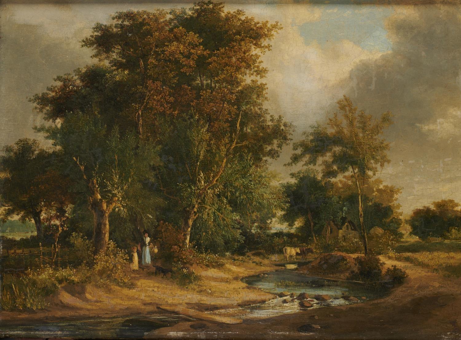 ATTRIBUTED TO GEORGE VINCENT (1796-1834) CROSSING THE BROOK oil on panel, 29 x 39.5cmProvenance: