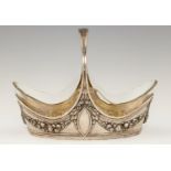 FABERGE.  A RUSSIAN NEO-CLASSICAL STYLE SILVER BASKET interior gilt, with cut glass liner, 34.5cm l,