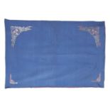 AN IRISH ARTS & CRAFTS EMBROIDERED BLUE SILK GROSGRAIN FRONTAL OR COVER, CUALA INDUSTRIES, 1908-